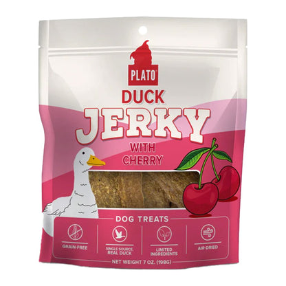 Plato Duck Jerky With Cherry Dog Treats 7-oz, Plato