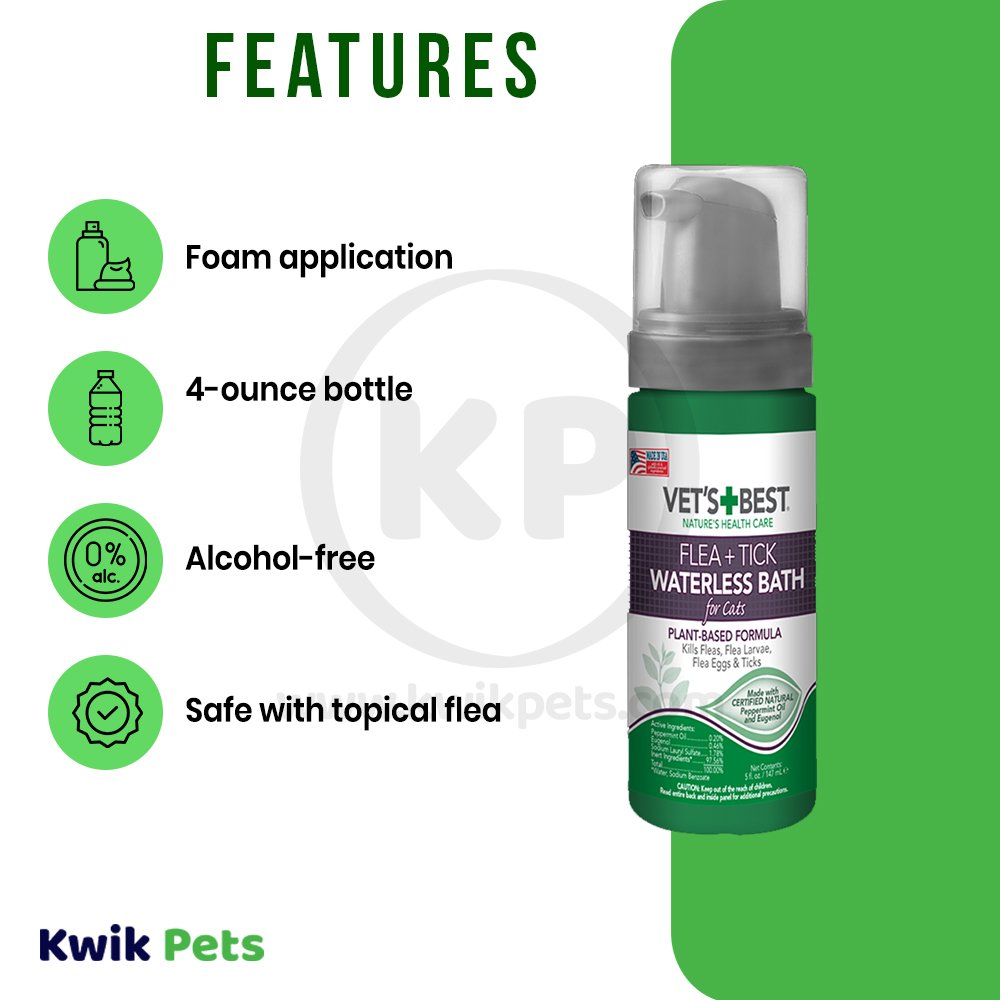 Vet's waterless flea & tick cat bath foam shops